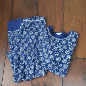 Owl Pajamas Sleepwear Top Bottom Blue Sz Large